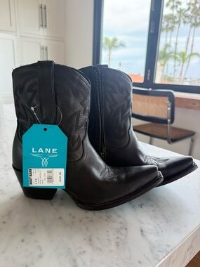 LANE Black Leather Heeled Western Boots